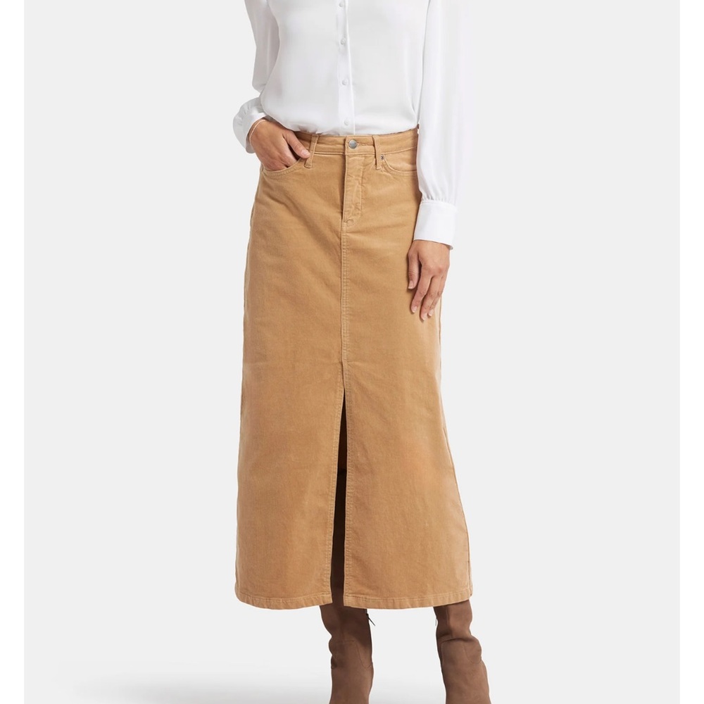 NYDJ High Rise Long Skirt In Fine Wale Stretch Corduroy With Center Front Slit